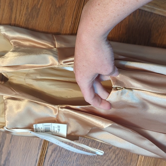 NWT Dave & Johnny 100% Silk Gold Sleeveless Open Back Floor Length Dress Size 2 - Picture 7 of 10